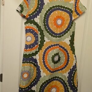 Boden Twiggy Bow Linen Abstract Retro Colorful Mini Shift Dress Size 10 Multi